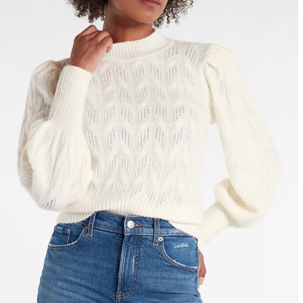 Mock Neck Balloon Sleeves Sweater